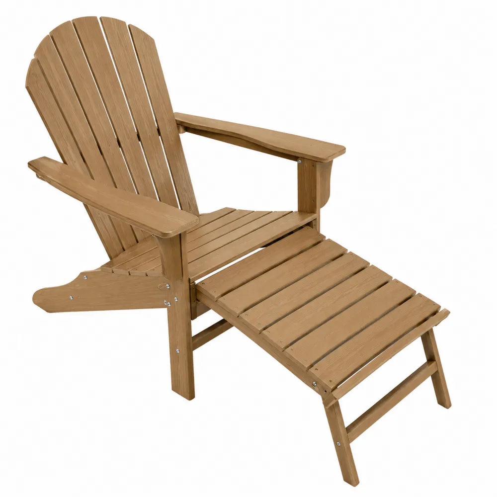 Sedia Adirondack da esterno in legno massello di pino naturale con poggiapiedi integrato a doghe 170 x 70 x 95 cm