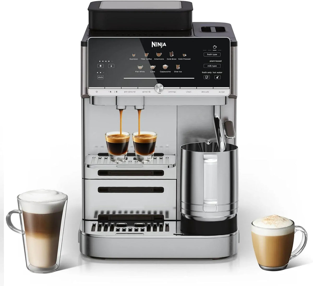 Ninja AE1021EU Lavastoviglie, 10 programmi, argento, AutoBarista Automatic Espresso, 10 programmi e 4 impostazioni schiuma latte