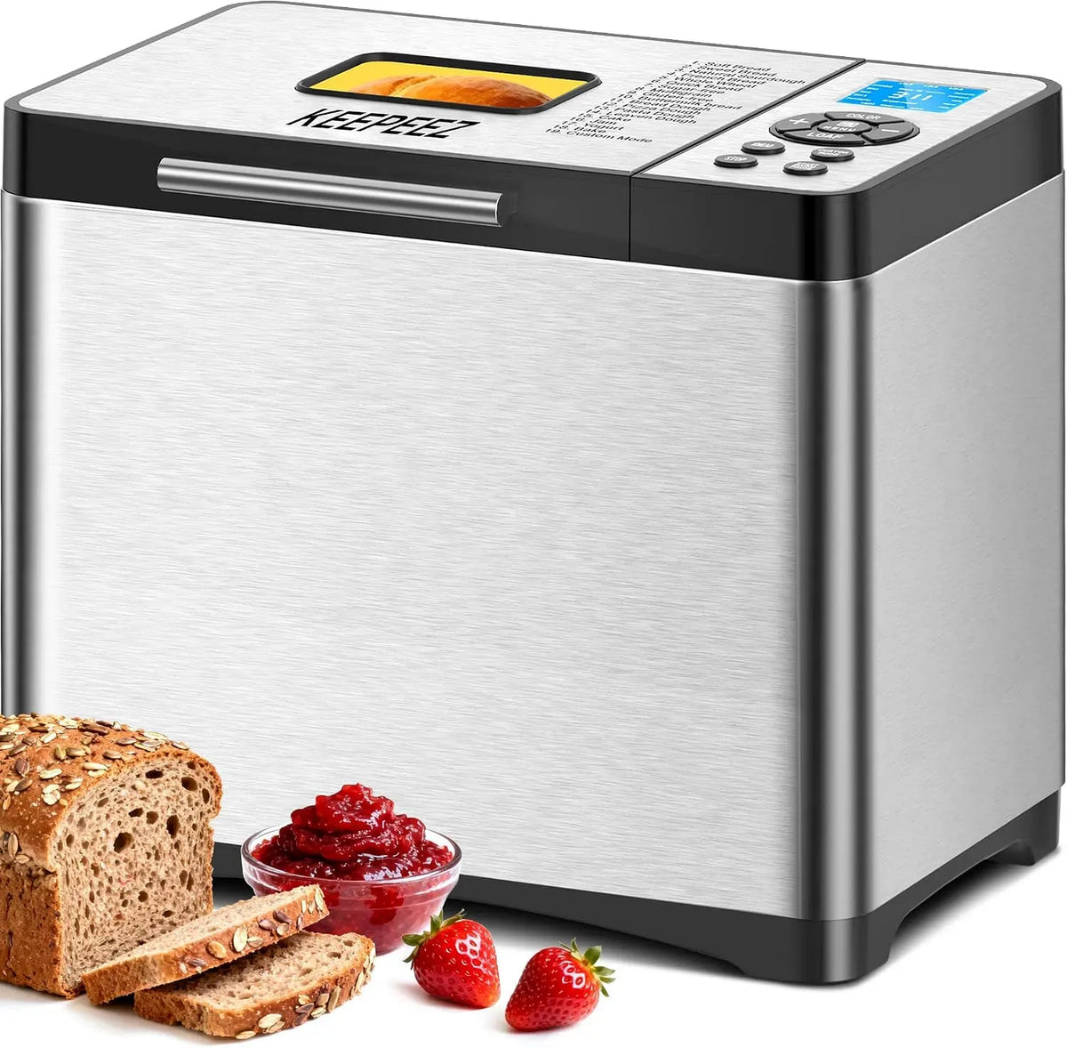 Macchina per il pane, 19 programmi, panificatrice, timer, 3 livelli, acciaio inox, timer da 15 ore, padella in ceramica