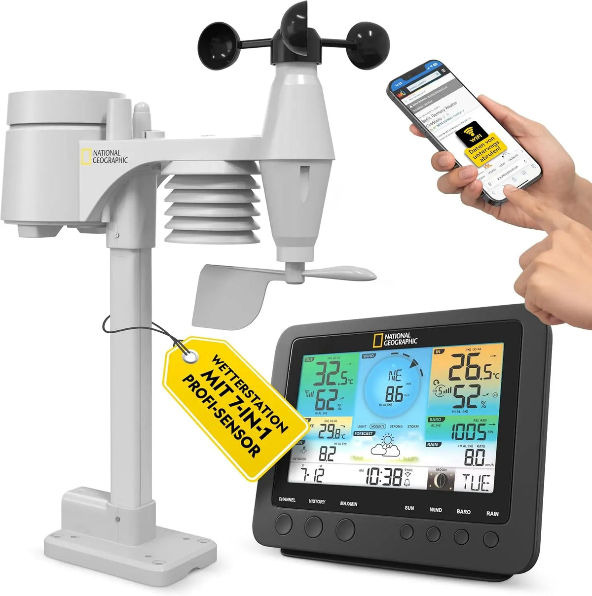 Stazione, sensore, stazione meteorologica wireless, esterno, Wi-Fi, senza fili, per vento
