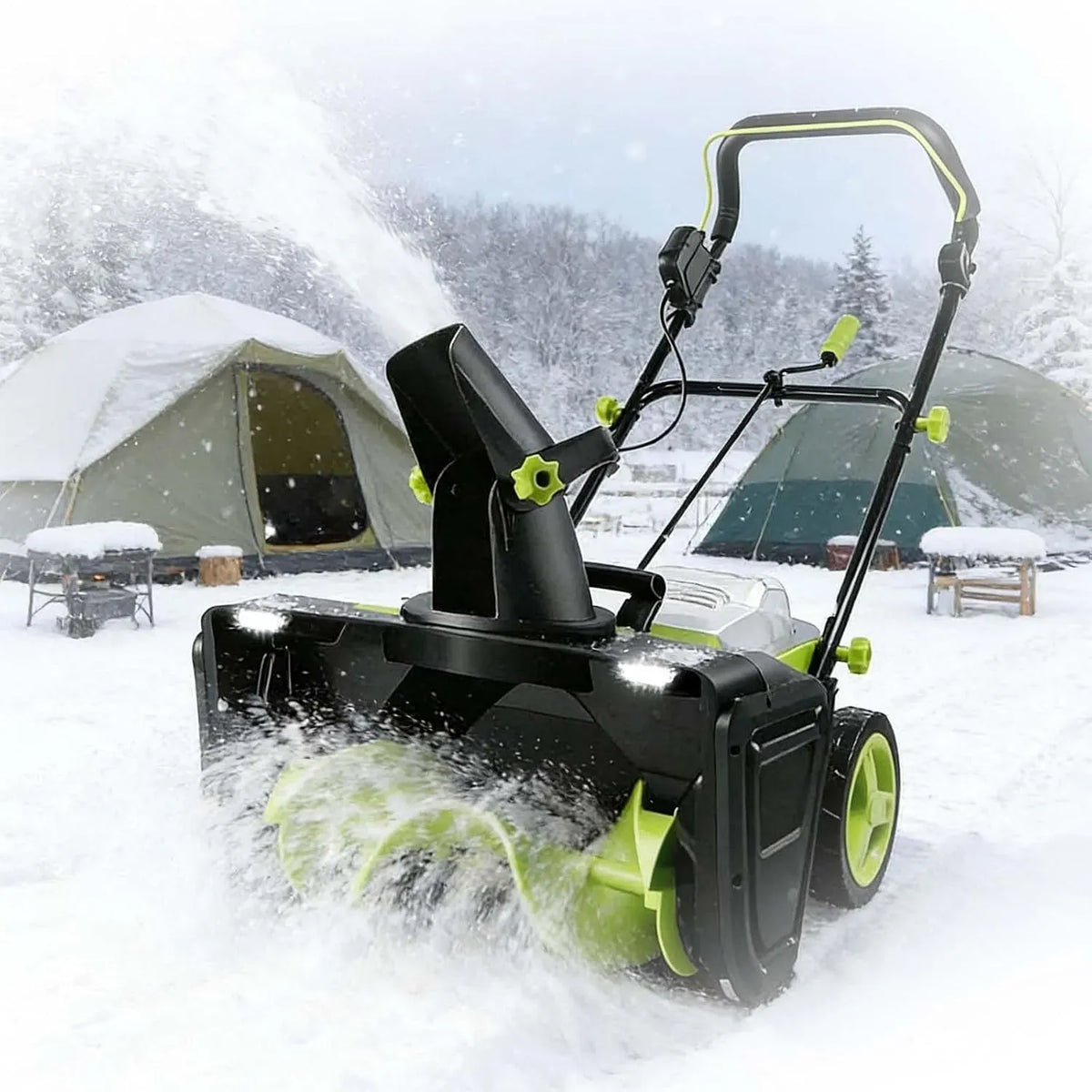Spazzaneve Elettrico Senza Fili, Larghezza Di Sgombero Di 50 Cm, Doppi Fari A LED, Facile Da Riporre E Trasportare Per La Manutenzione Invernale