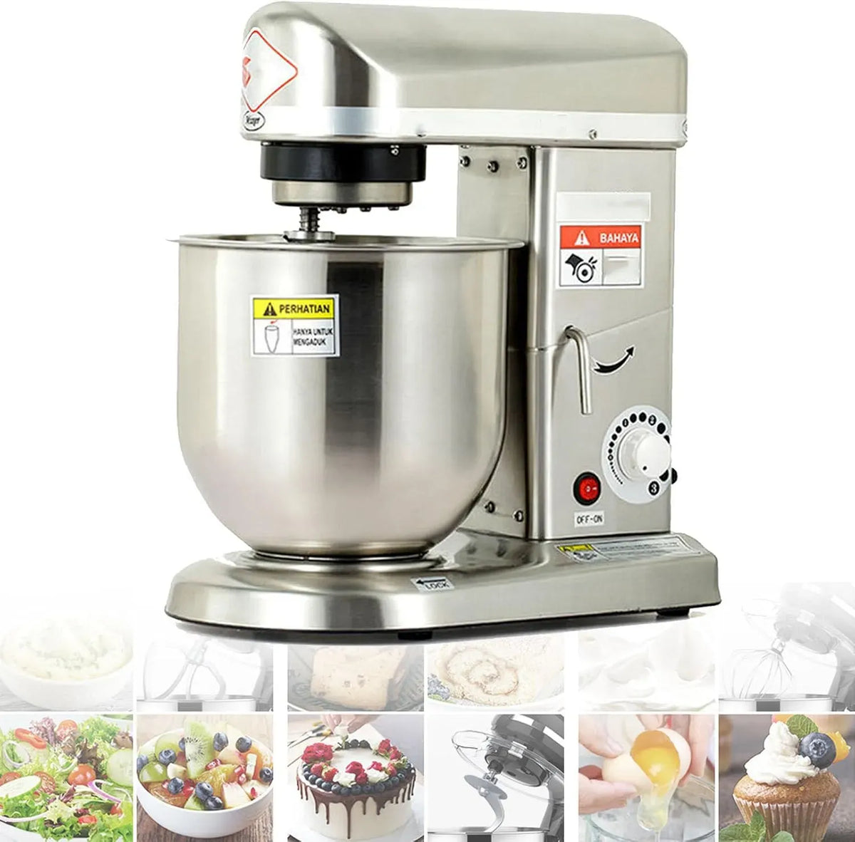 Ciotola in Acciaio Inox, Gancio per impastare e Frusta Inclusi, per Impastatrice planetaria Professionale, Robusta impastatrice elettrica da Cucina