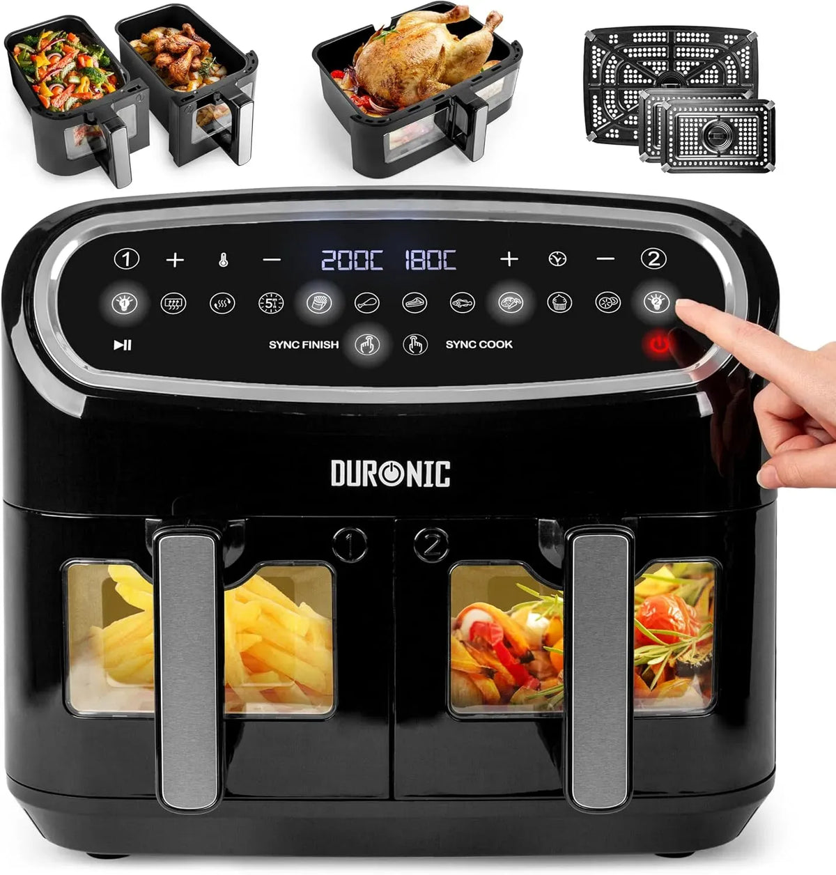 Friggitrice ad aria, 10 L, 2400 W, 10 programmi, Duronic XXL 10L AF34, nero