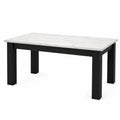 Tavolo da pranzo rettangolare in MDF con piano effetto marmo bianco e struttura nera 180 x 90 x 75 cm