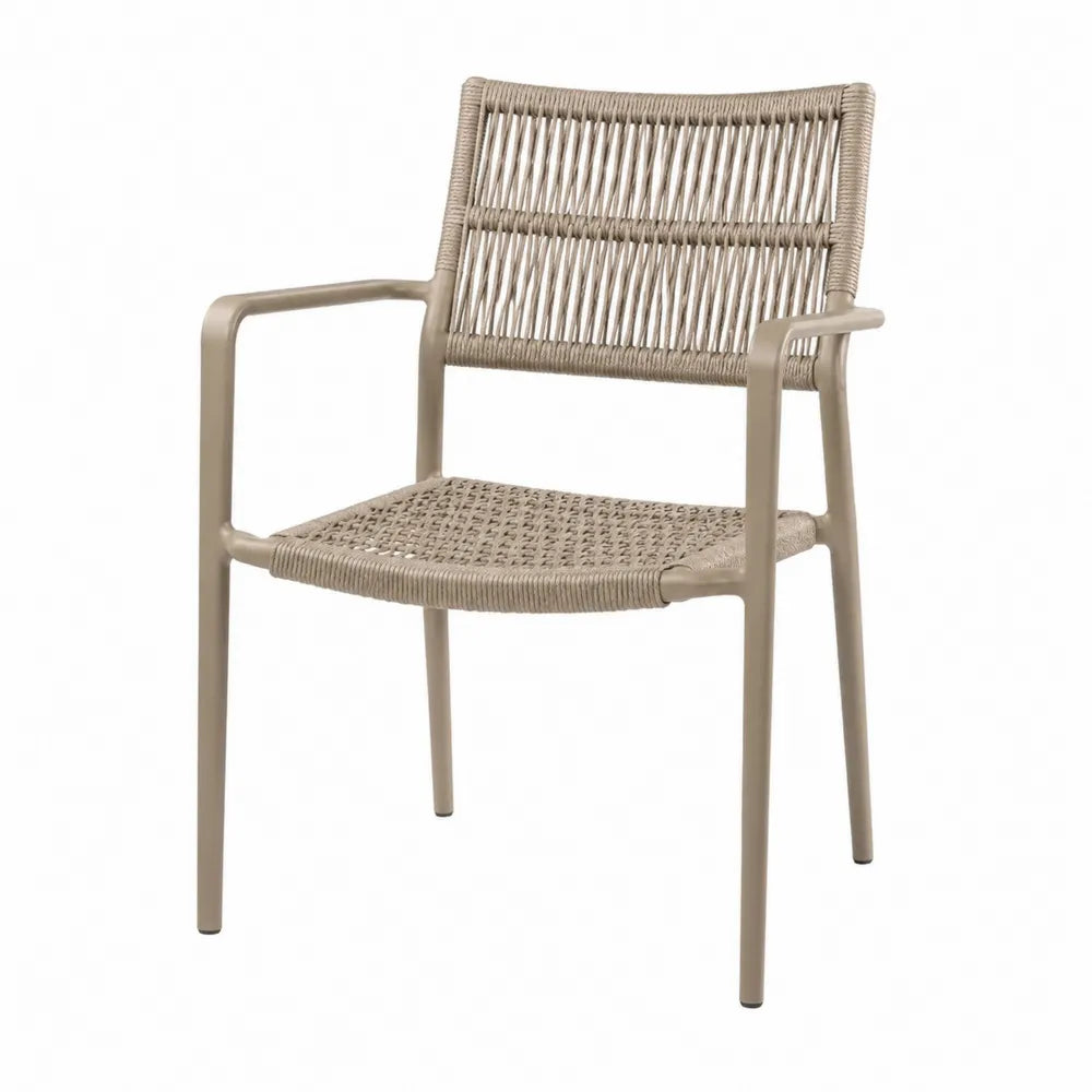 Sedia da esterno in alluminio verniciato e corda intrecciata in PE colore beige 55x60x85 cm