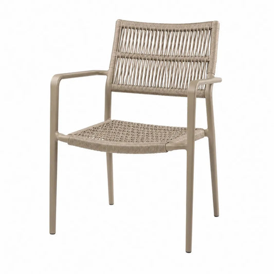 Sedia da esterno in alluminio verniciato e corda intrecciata in PE colore beige 55x60x85 cm