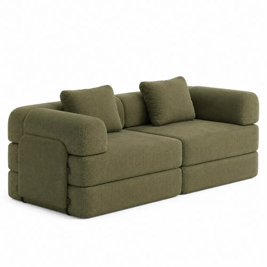 Divano modulare 2 posti in tessuto di poliestere a coste verde oliva 180x95x75 cm