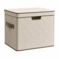 Contenitore portaoggetti rettangolare in tessuto poliestere trapuntato beige e tortora con coperchio 50 x 40 x 40 cm