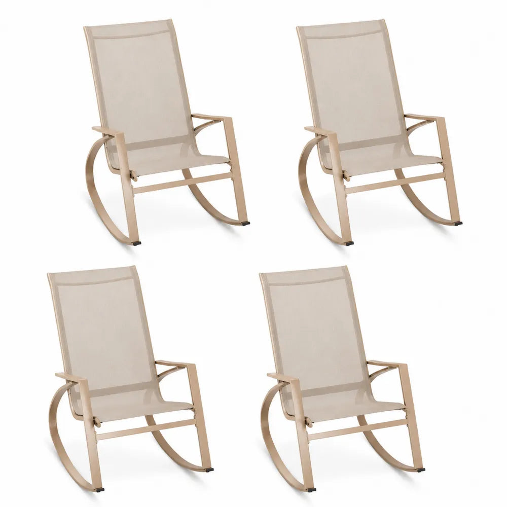 Set 4 sedie a dondolo da esterno in alluminio verniciato beige con seduta in textilene 60 x 70 x 90 cm
