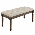 Panca imbottita rettangolare in legno massello di faggio con seduta trapuntata in poliestere beige 120 cm 40 cm 48 cm gambe in legno scuro