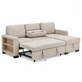 Divano modulare con chaise longue contenitore letto estraibile e ripiani laterali in tessuto di poliestere beige 250x160x85 cm