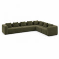 Divano angolare modulare a L in tessuto di poliestere a coste verde oliva 280x180x85 cm