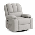 Poltrona relax reclinabile girevole in tessuto di poliestere grigio chiaro con portabicchieri e poggiapiedi 85x95x105 cm