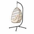 Sedia sospesa a uovo con supporto in acciaio nero e rattan sintetico PE naturale cuscino beige 100 x 100 x 195 cm