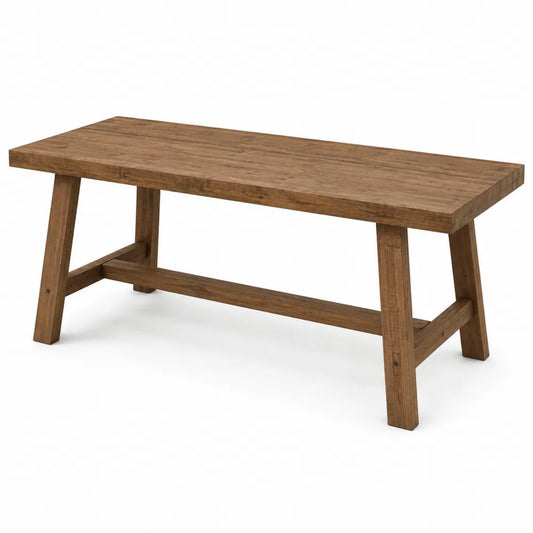 Tavolo da pranzo rettangolare in legno massello di acacia effetto rovere naturale con gambe inclinate 180 x 90 x 75 cm