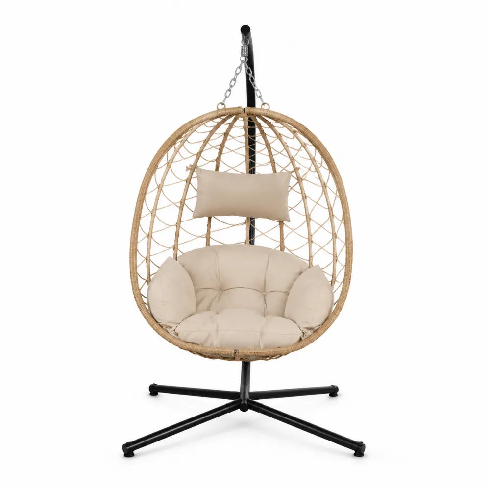 Sedia sospesa con supporto in acciaio verniciato e rattan sintetico PE intrecciato con cuscini in poliestere crema 105 cm 105 cm 195 cm