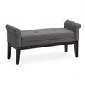 Panca imbottita con braccioli in legno massello verniciato nero e tessuto poliestere grigio 120 cm 45 cm 50 cm