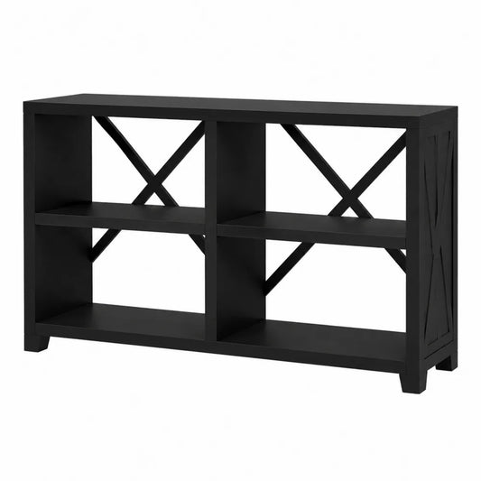 Tavolo consolle in MDF nero con ripiani aperti struttura a X dimensioni 120 x 30 x 80 cm