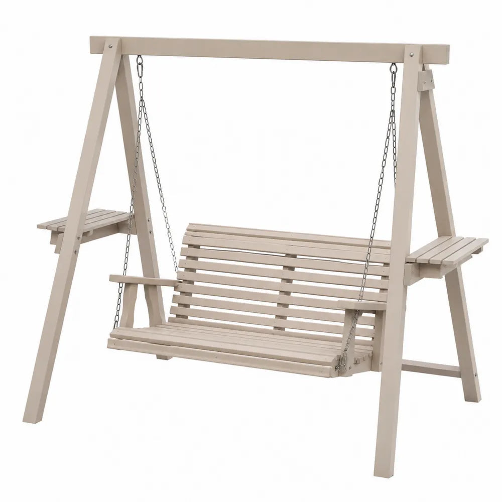 Altalena da giardino con panca sospesa in legno massello di pino beige con catene in acciaio 200 x 130 x 180 cm