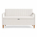 Panca contenitore rettangolare imbottita in tessuto poliestere bianco crema con schienale e braccioli 120 x 55 x 85 cm