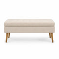Panca contenitore rettangolare imbottita in tessuto poliestere beige con gambe in legno naturale 120 x 45 x 45 cm