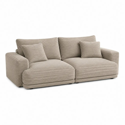 Divano modulare angolare con chaise longue in tessuto di poliestere a coste beige chiaro 280x180x85 cm
