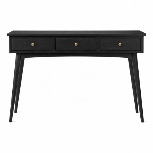 Consolle ingresso in MDF nero con 3 cassetti e gambe in legno massello dimensioni 120 x 35 x 80 cm