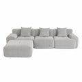 Divano modulare angolare con chaise longue in tessuto a coste grigio chiaro 280 x 170 x 85 cm