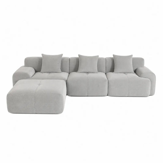 Divano modulare angolare con chaise longue in tessuto a coste grigio chiaro 280 x 170 x 85 cm