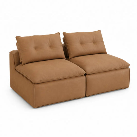 Divano modulare 2 posti in similpelle PU marrone cognac con cuscini rimovibili 180x95x85 cm