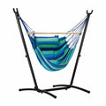Amaca con supporto autoportante in acciaio nero tessuto poliestere a righe blu e verdi con cuscino 200 x 120 x 200 cm