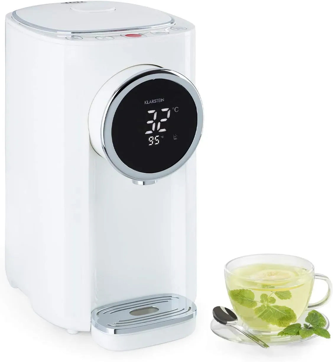Klarstein Distributore, 5 L, 45 a 95 °C, ampio serbatoio, display LCD, acciaio inox, funzione riscaldante, bianco
