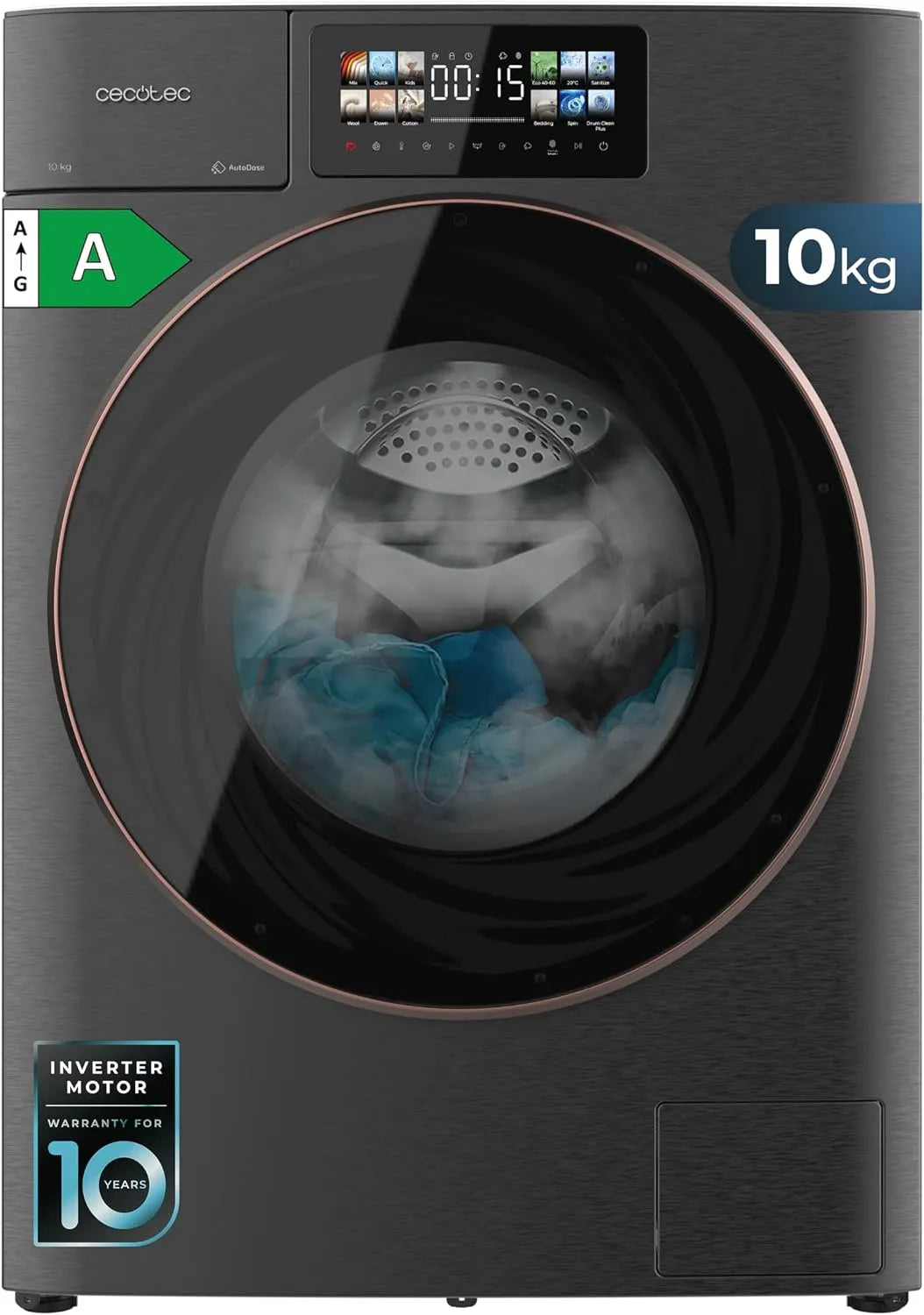 Cecotec Bolero Wash 10-6Kg Lavasciuga, 13 programmi, 6 kg, lavatrice/asciugatrice, effetto 3D, Inverter, Core Matrix Screen 9,2', 1400 rpm