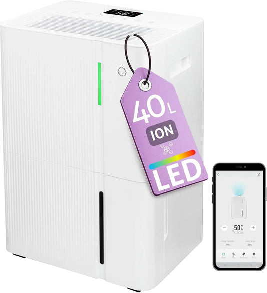 Deumidificatore LEVI 40 40L/giorno, 5,3 L, ruote di trasporto, Wi-Fi, app, Controllo APP, Deumidificazione Smart, 85㎡, Tanica da 5,3L