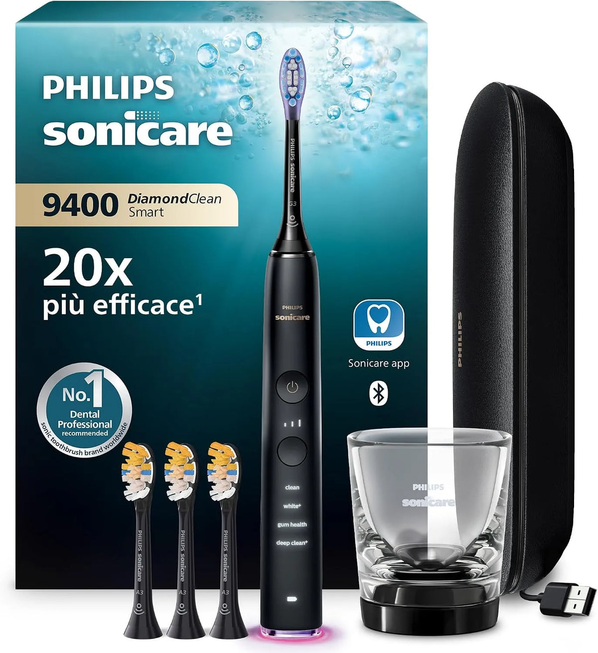 Philips HX9918/89 sensore, spazzolino da denti ricaricabile, 3 livelli, pannello IPS, nero