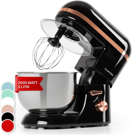 Klarstein Pane con Gancio e Frusta, per Planetaria Professionale, Impastatrice Planetaria 5 Litri con Ciotola, Impastatrice Professionale 2000W per