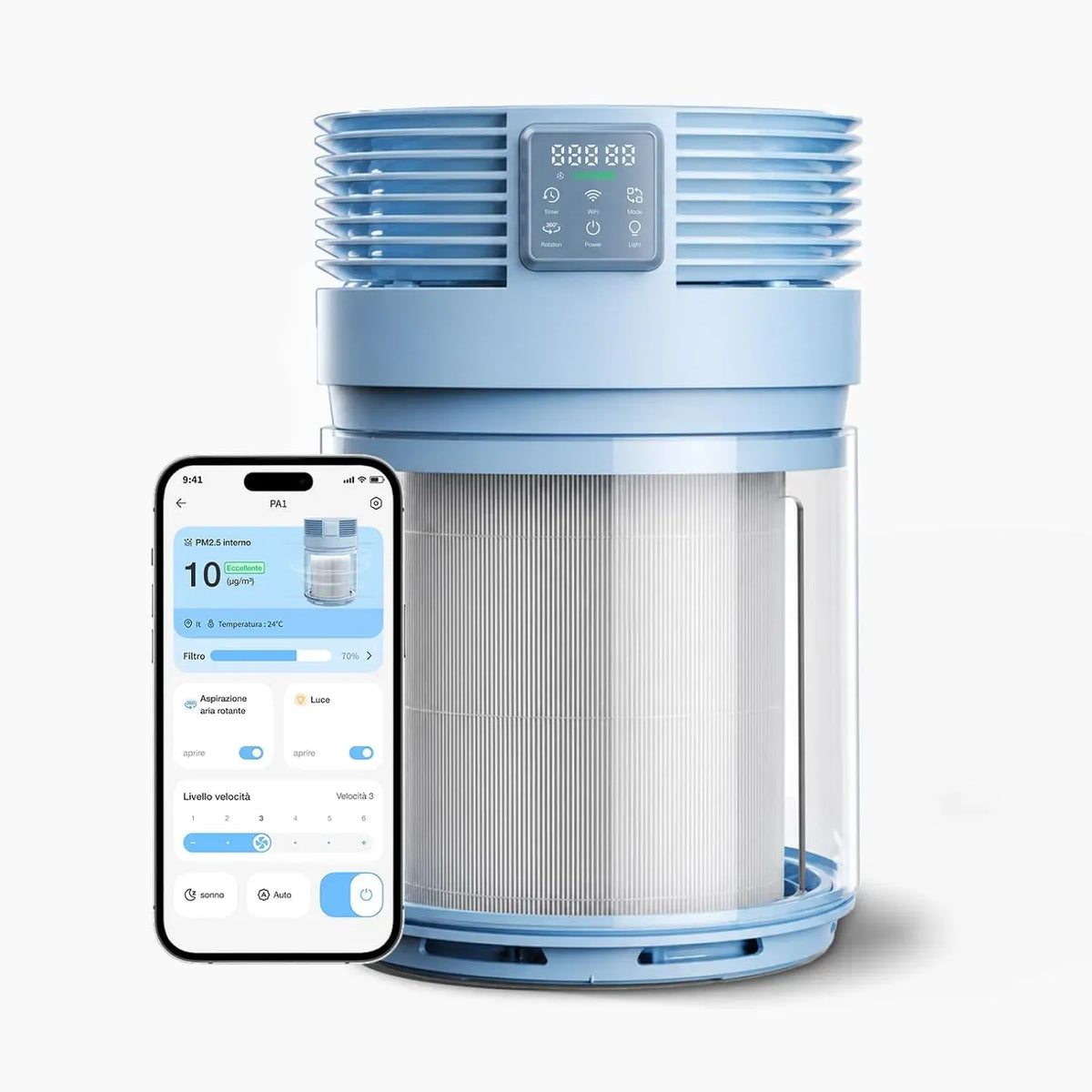 Purificatore d'aria, 320 m³/h, PETGUGU CADR 320 H13, app, Rimuove 99,97% di Peli di Animali, Ingresso Aria 360°, Controllo App, PA1