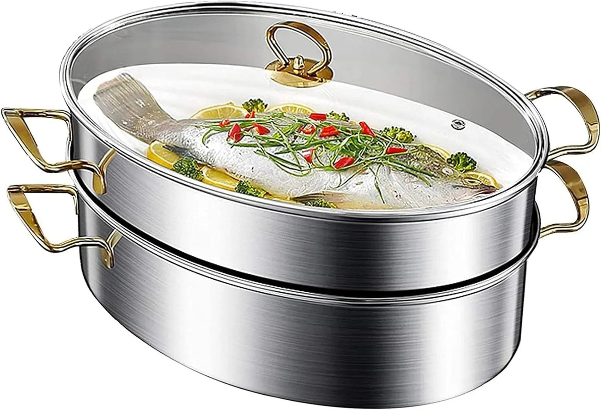 Pentola e padella, vapore, acciaio inox, per cuocere a vapore pesce e zuppe