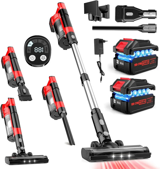 Aspirapolvere 700W/70Mins, 700 W, touch, rimovibile, Scopa Elettrica Senza Fili con 2*4,0Ah Batterie Rimovibile, LED Touchscreen