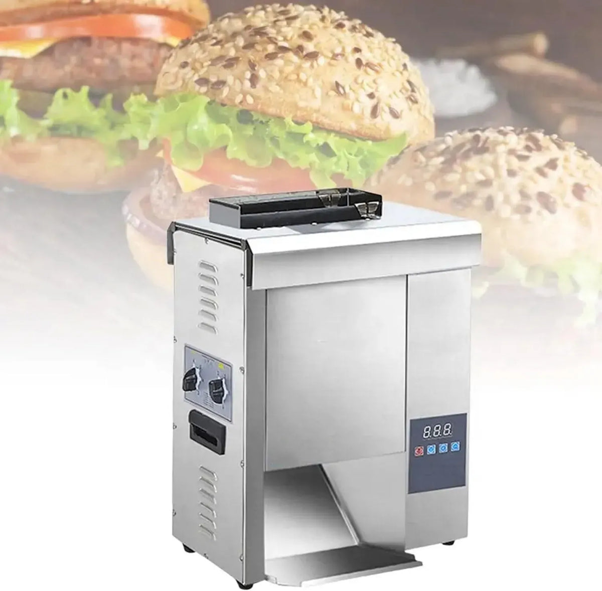 Macchina per hamburger, macchina per la, 2000 W, 0 a 300 °C, professionale, 2 zone di temperatura, acciaio inox, per hamburger a catena commerciale