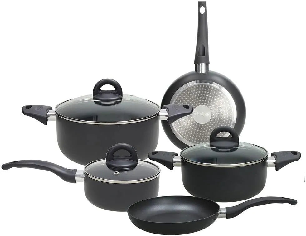 set di pentole e padelle, Batteria, 8 Pezzi, nero, alluminio