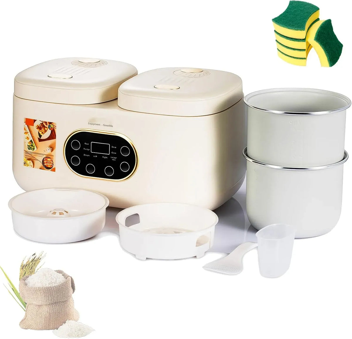Pentola e padella, 2 L, utensile da cucina, cuociriso elettrico, Cuociriso Elettrico Pentola Doppia Multifunzionale Da Cucina 2L