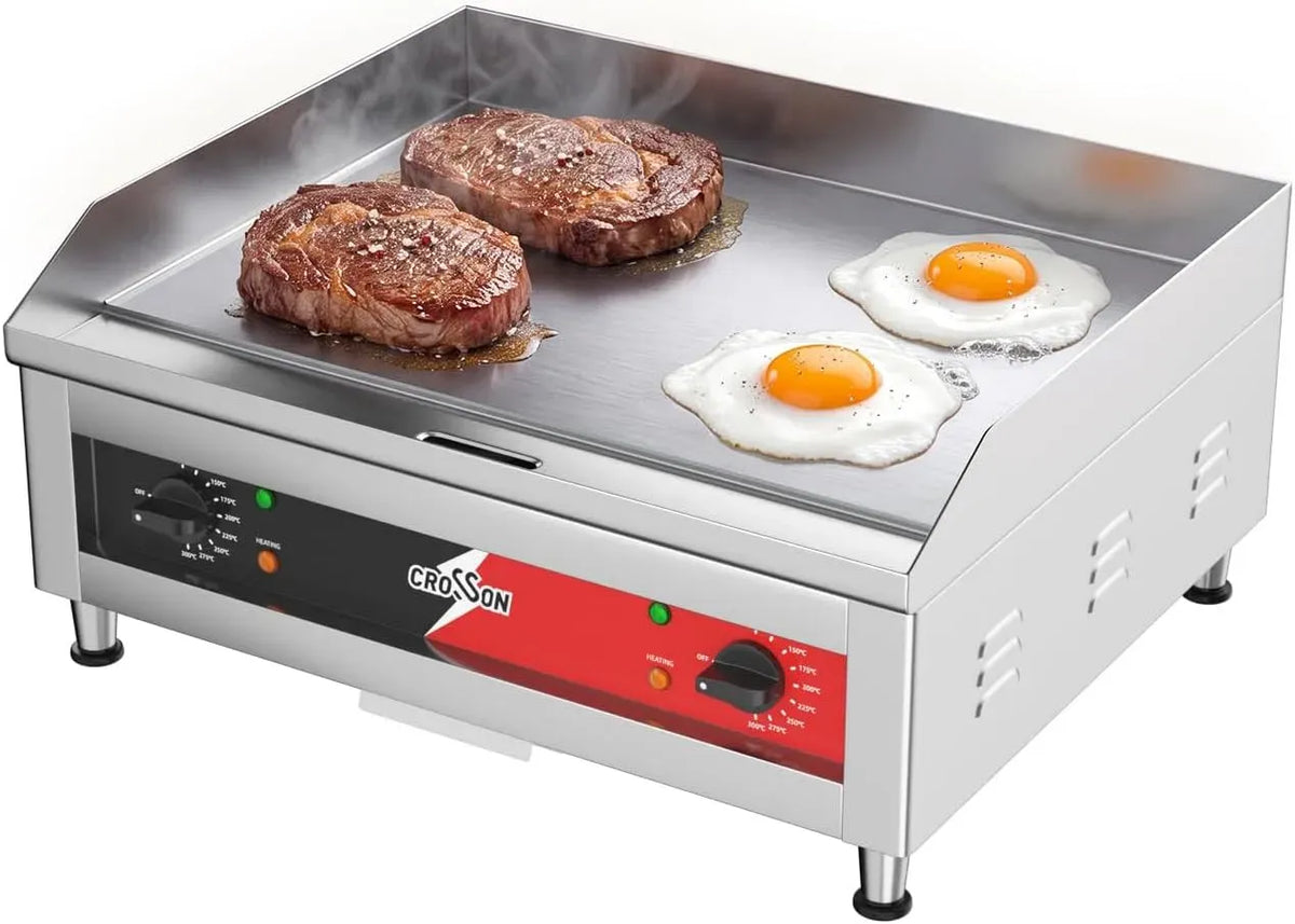Piastra, Plancha, 60 x 40 cm, 3500 W, 87 a 300 °C, professionale, acciaio inox, per Ristoranti Luoghi Pubblici, CROSSON