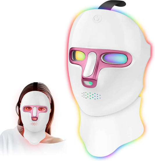 portatile, Terapia con luce rossa per viso, per adatta per uso domestico o in, 7-1 colori LED terapia della luce facciale per viso e collo, riduce le