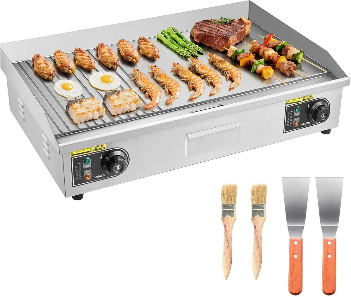 VEVOR Accessorio per elettrodomestico, 725 x 400 mm, 4400 W, 50 a 300 °C, professionale, acciaio inox