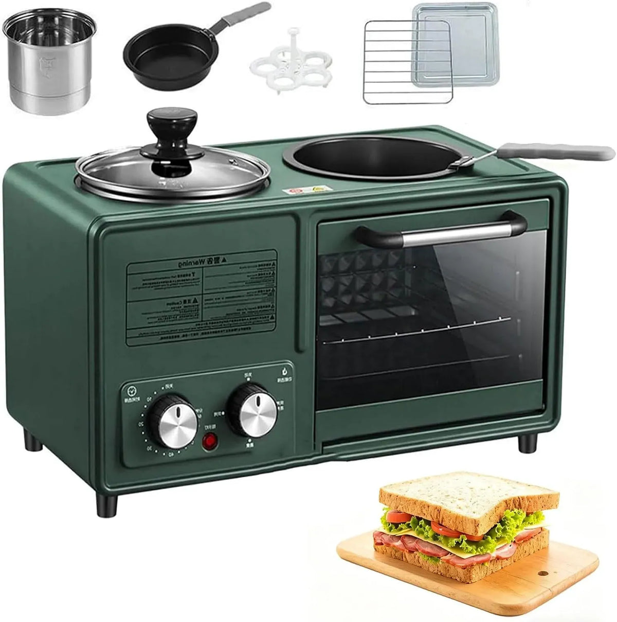 Forno elettrico, 20,3 cm, 1 L, 1600 W, rivestimento antiaderente, pentola da 1 l e padella antiaderente, riscaldamento a doppio strato da 1600 W