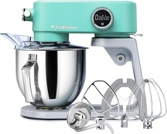 Robot da cucina, 5 L, 800 W, timer, professionale, acciaio inox, blu, Impastatrice Professionale con 4 Fruste in Acciaio Inox, 8 Velocità con Timer
