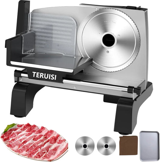 Affettatrice, affettatrice per alimenti, 19 cm, 200 W, 18 mm, acciaio inox, per carne