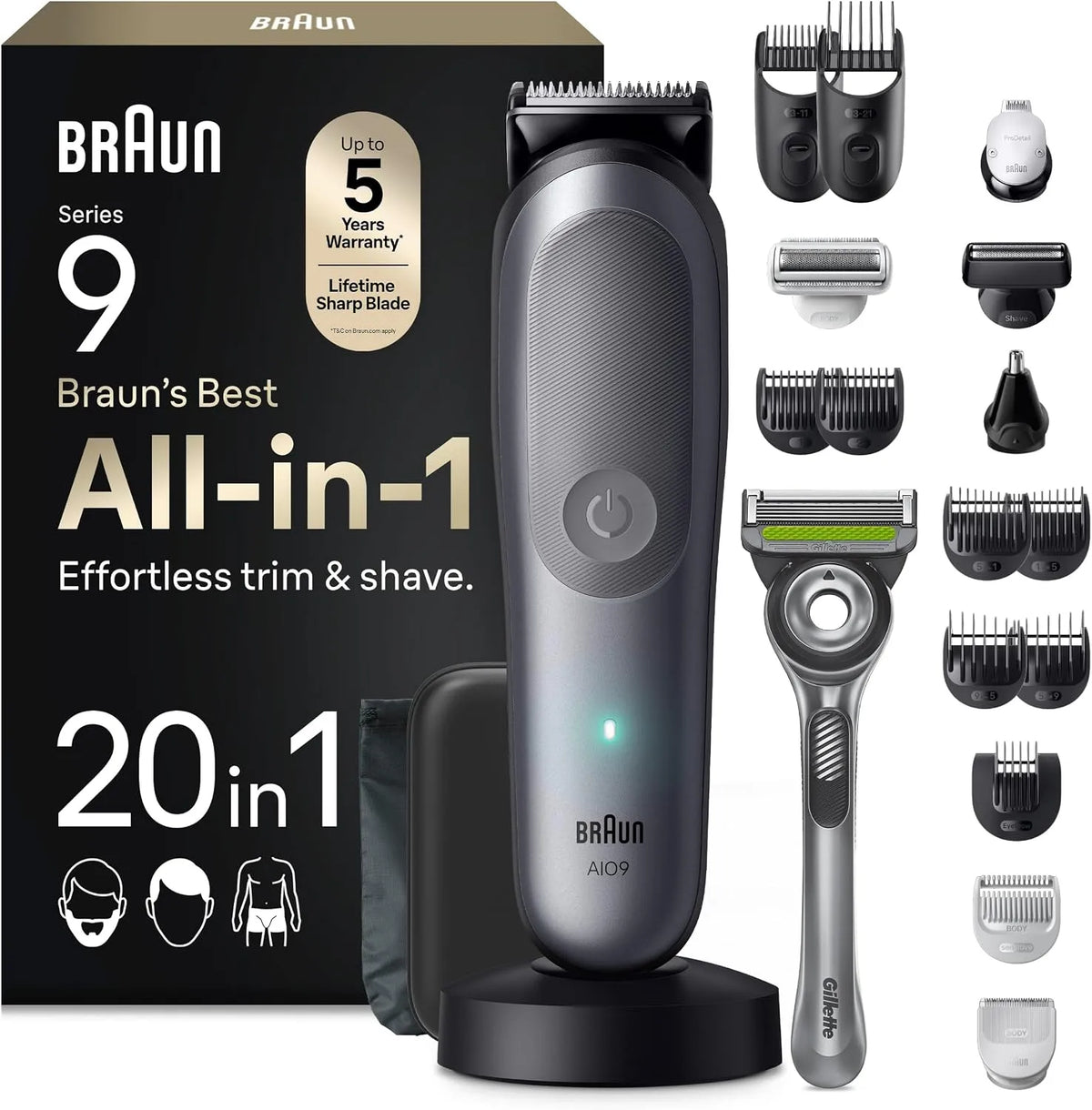 Braun Serie 9 AIO9540 Accessorio per elettrodomestico, grigio, Rasoio Elettrico Barba e Capelli