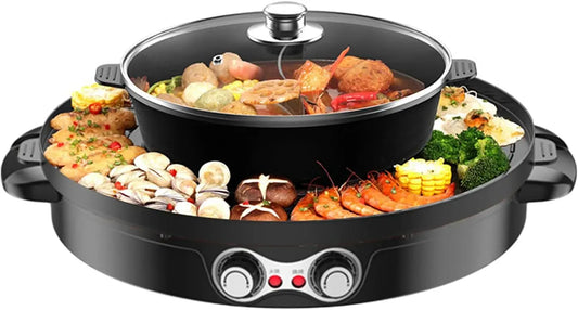 Pentola e padella, 2200 W, rivestimento antiaderente, grill, 2 zone di temperatura
